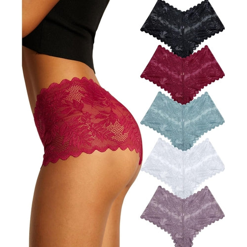 Women' s Underwear Lightweight Soft Lace High Waist Panties - 5 Pack